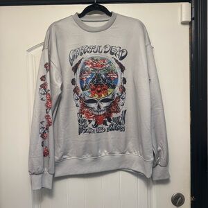 UNBRANDED SIZE LARGE GRATEFUL DEAD INSPIRED GRAY PULL OVER ROSE & THORN SLEEVES